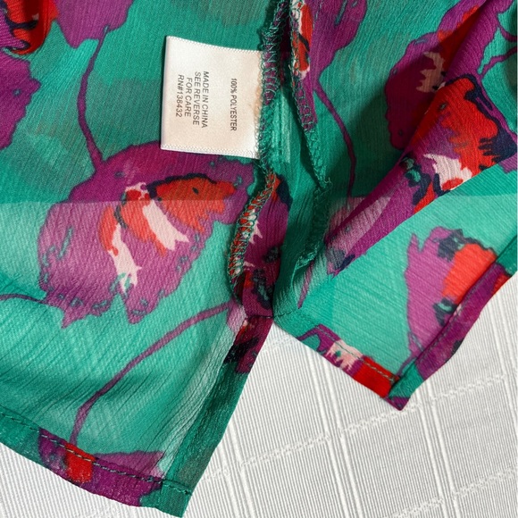 Modcloth Vibrant L Floral Blouse Teal, Purple, Red Peter Pan Collar Cottagecore - Picture 9 of 11